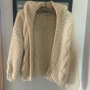 Anthropologie Greylin Cream Cable Knit Cardigan size SMALL